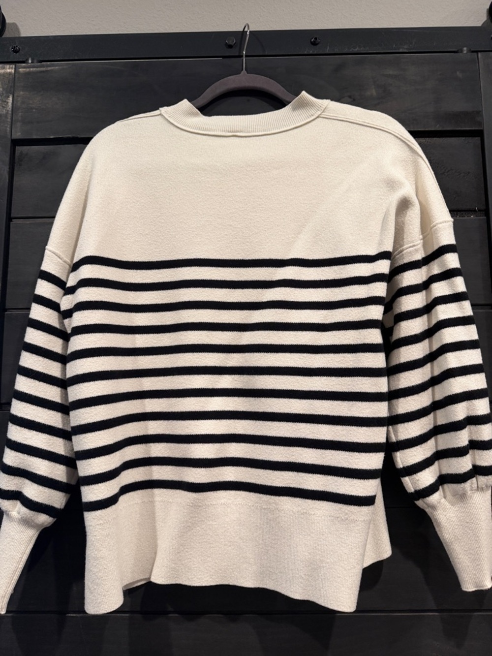 Striped Cream and Black Crewneck Sweater - Women's - Picture 5 of 6